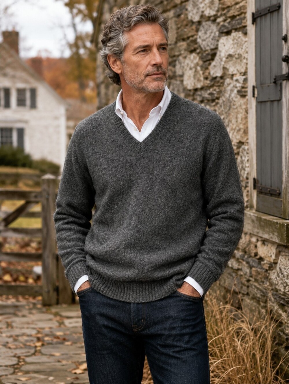 Vintage Robert Bruce USA Wool V-Neck Sweater Gray L Fits M